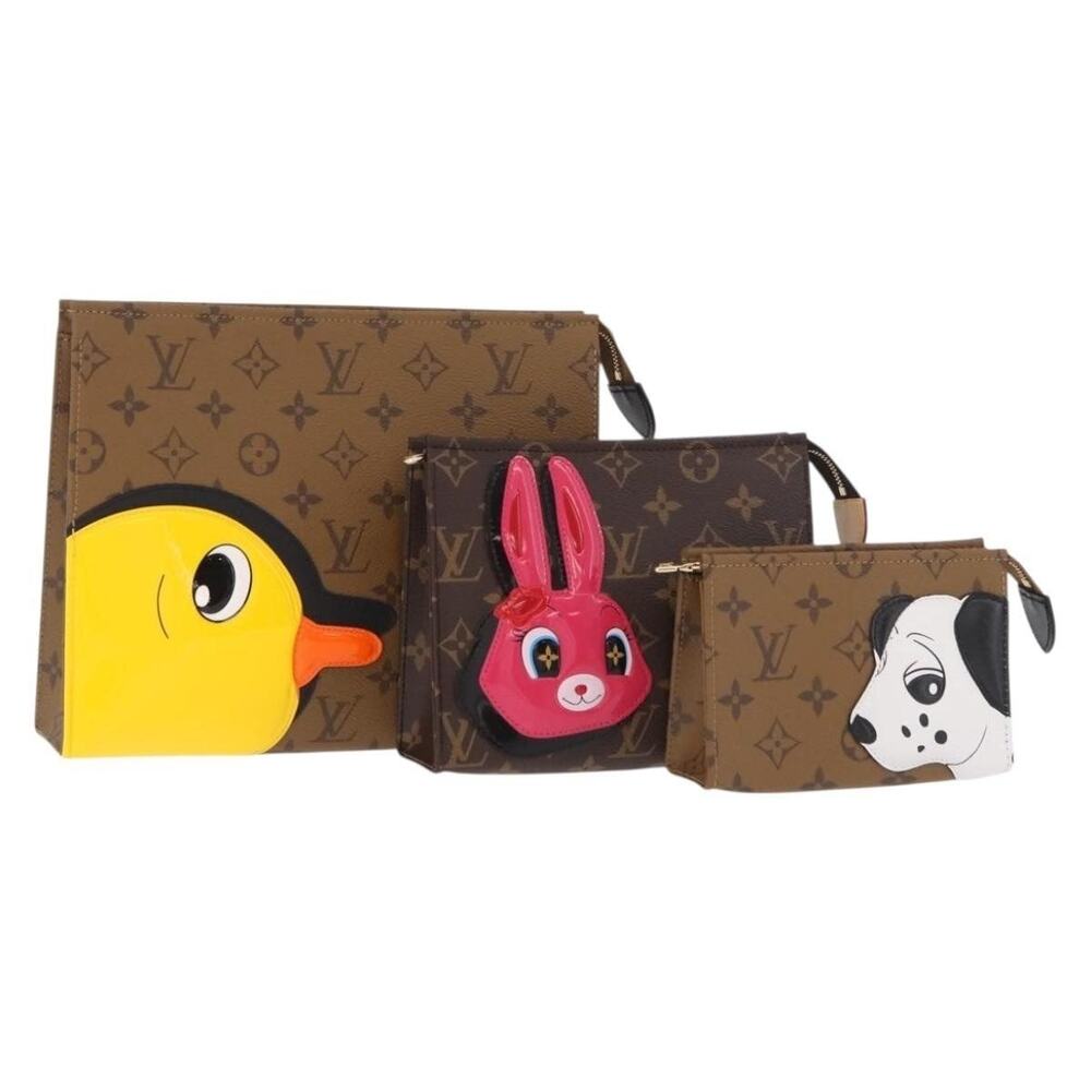 Louis Vuitton Monogram Reverse Trio Posh Toilette Clutch Bag Brown